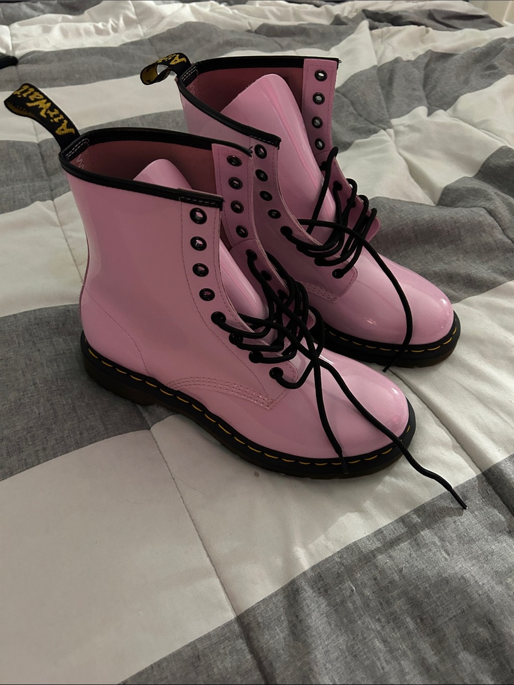 Dr. Martens Pink Lace-Up Combat Boots with Black Trim